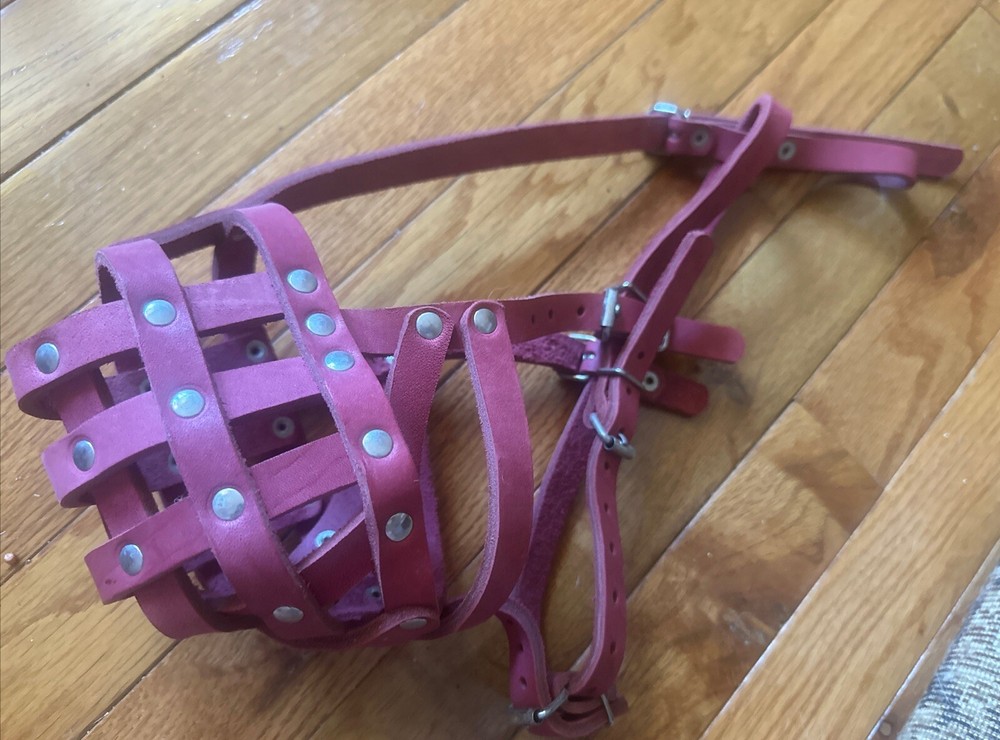 PitBull Dog Muzzle Leather Basket Staffordshire Terrier Anti-bite Mesh Muzzle12”