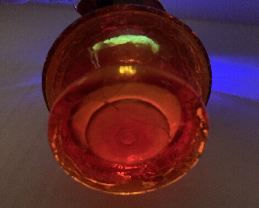 Vintage Amberina Crackle Creamer Small Pitcher Applied Handle - Glows
