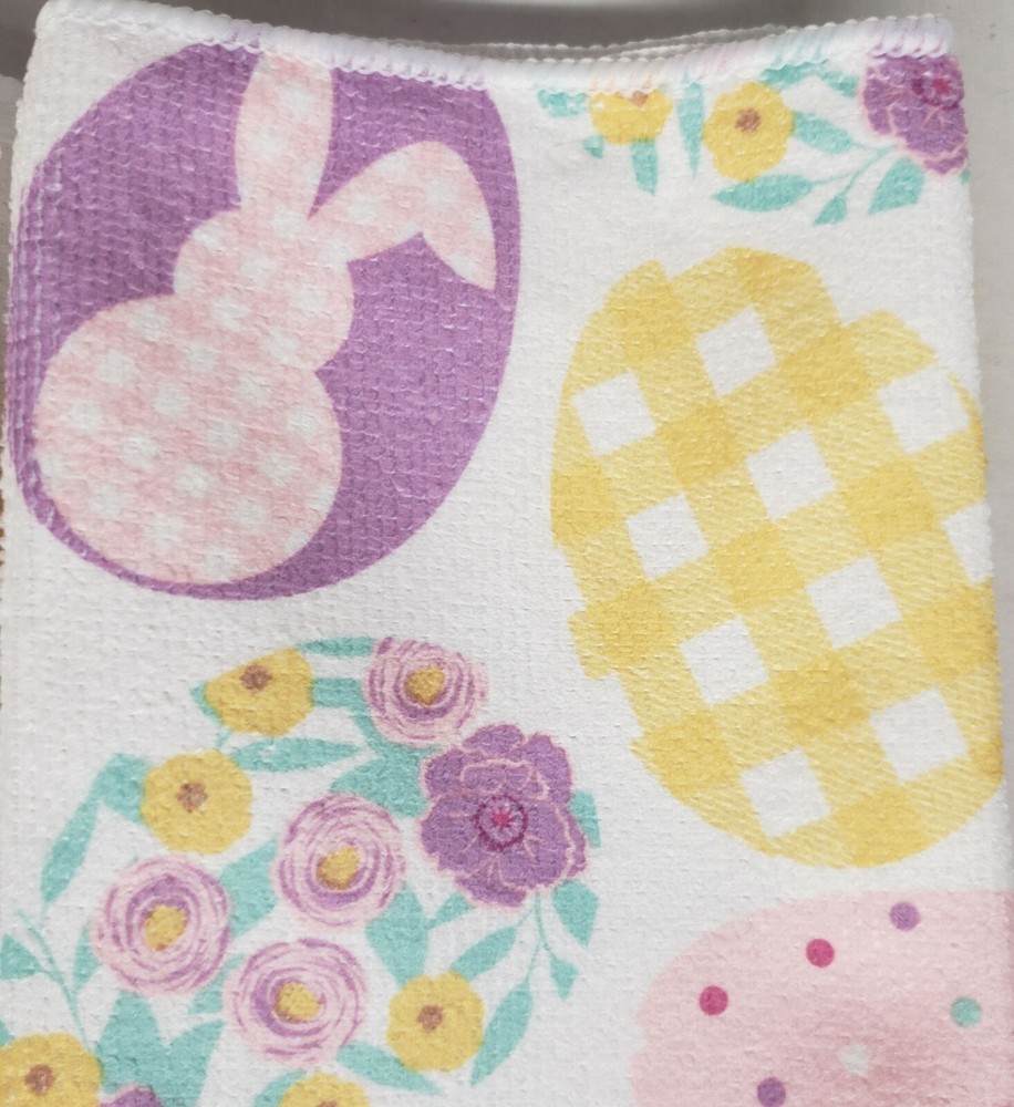 Set of 3 Same Microfiber Kitchen Towels (15"x25") EASTER, EGG HUNT, BUNNIES, GR