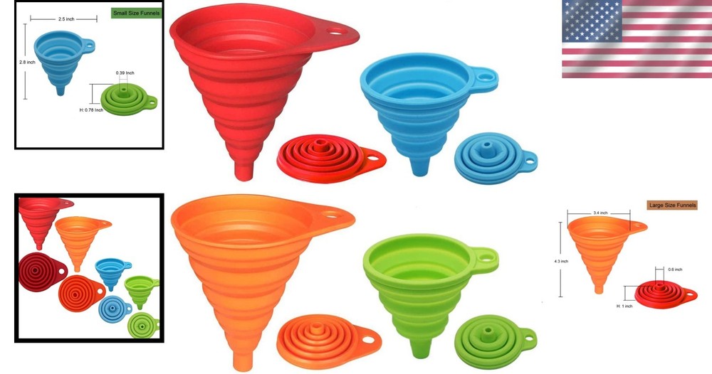 Versatile Collapsible Silicone Funnel Set: 4 Sizes for Kitchen Efficiency!