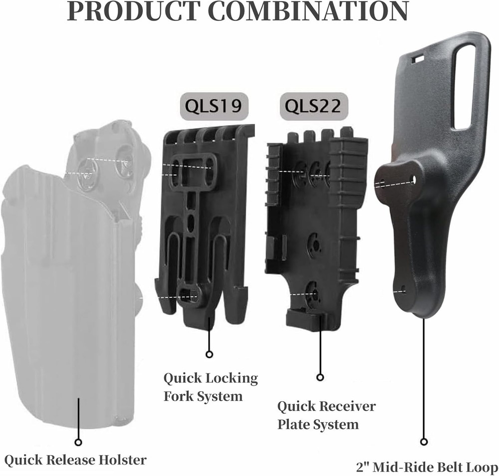 Drop Leg Holster Adapter 2" Mid Ride Belt Loop with Qls Quick Locking System, Gu