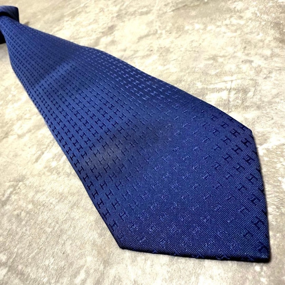 HERMES Tie Navy Fason H Pattern