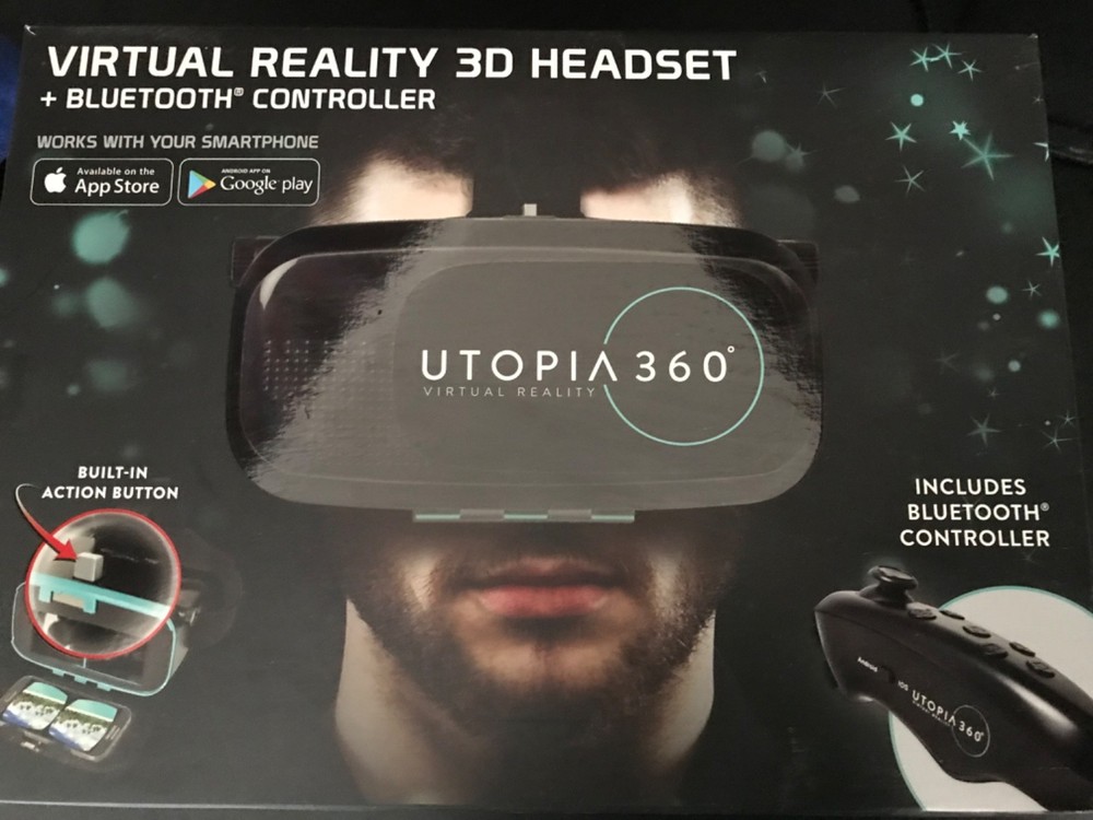 Utopia 360 Virtual Reality 3D Headset + Bluetooth Controller In Box