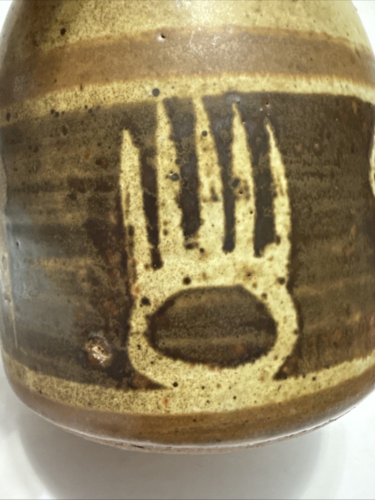 Vintage Rosenbloom Studio Stoneware Pottery Jar Bear Paws