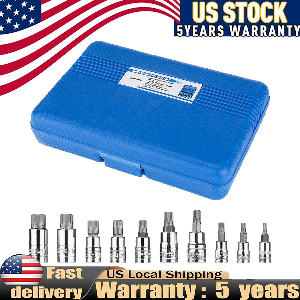 10 PC For XZN Triple Square Spline Bit Socket Set 12 Points with Carrying US
