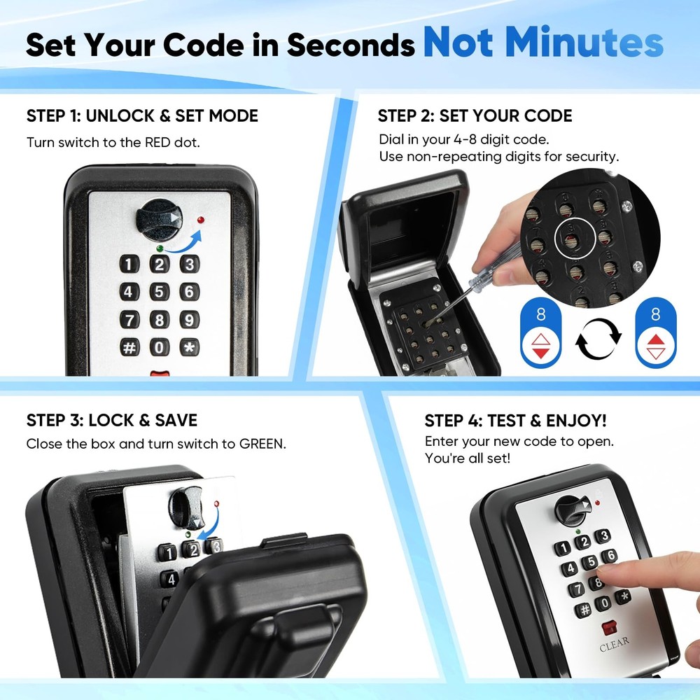 Wall Mount Key Lock Box with 12-Digit Resettable Combination, Weatherproof Ou...