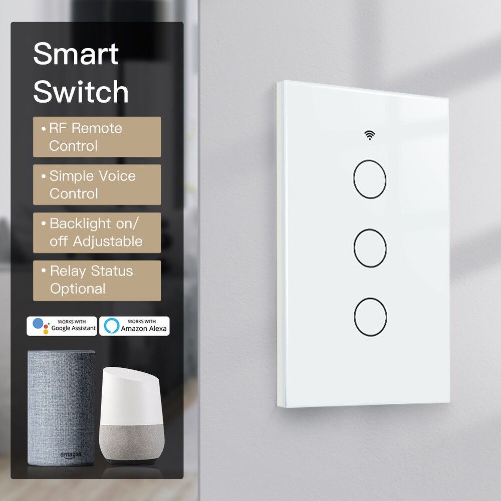 MOES WiFi Smart Light Switch Wall Touch Glass Panel Timer RF433 Alexa Google APP