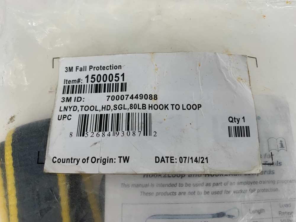3M DBI-SALA 1500051 Hook 2 Loop Tool Tether Lanyard Heavy Duty 50 Lbs. Max Load