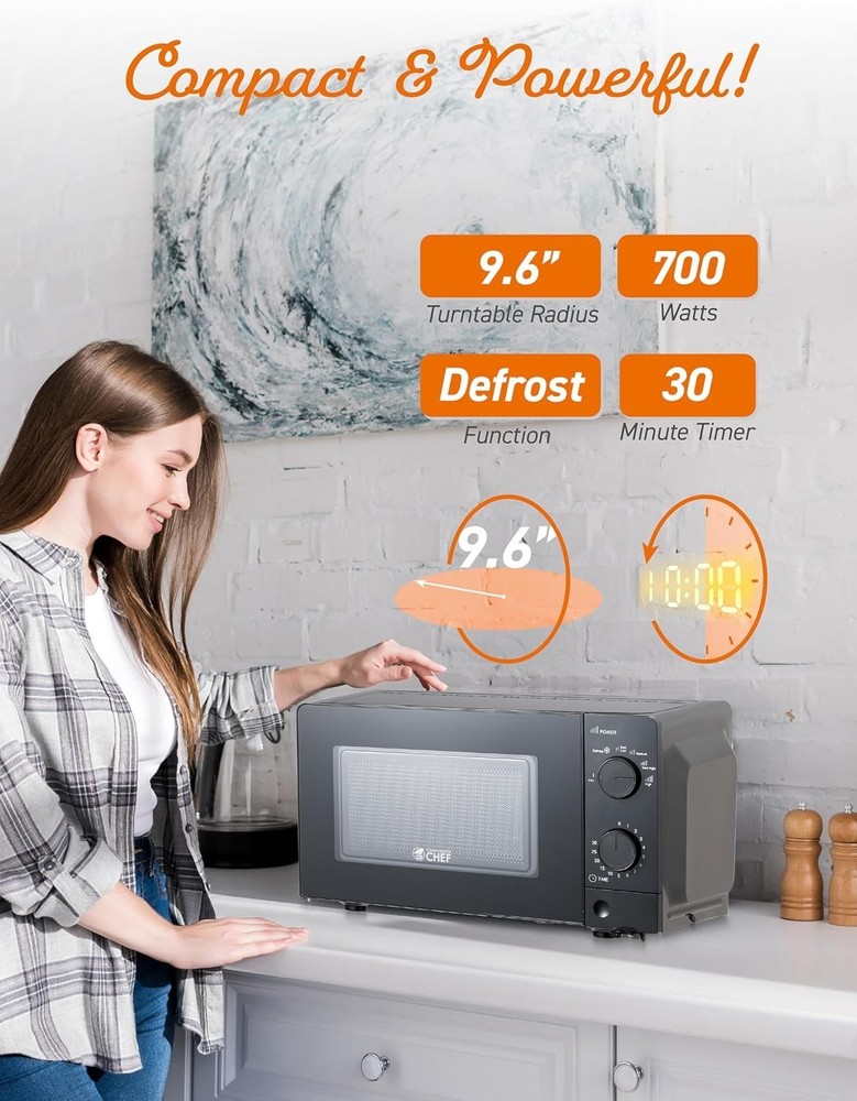 0.6 Cu. Ft. Countertop Microwave Oven Mechanical Dial Controls 700W Pull Handle