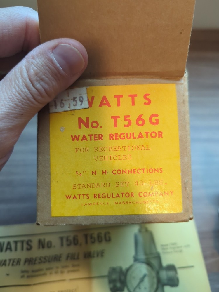 Watts No. T56, T56G Water Pressure Fill Valve Regulator For Recreational Vehicle