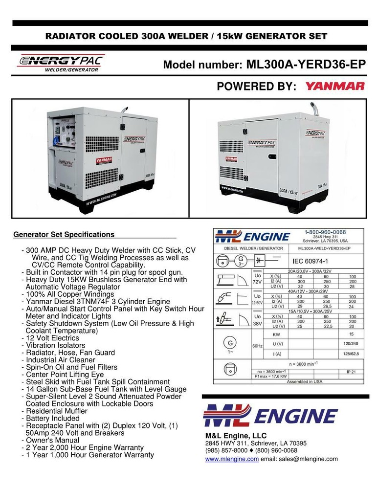 Diesel Welding Machine & Generator - 300A/15kW Yanmar
