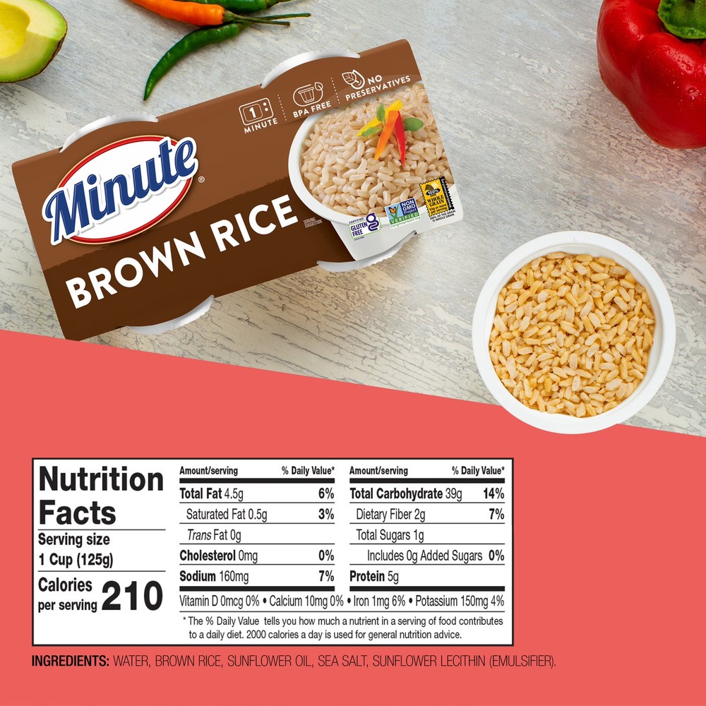Brown Rice, Microwaveable Rice Cups, 4.4 oz
