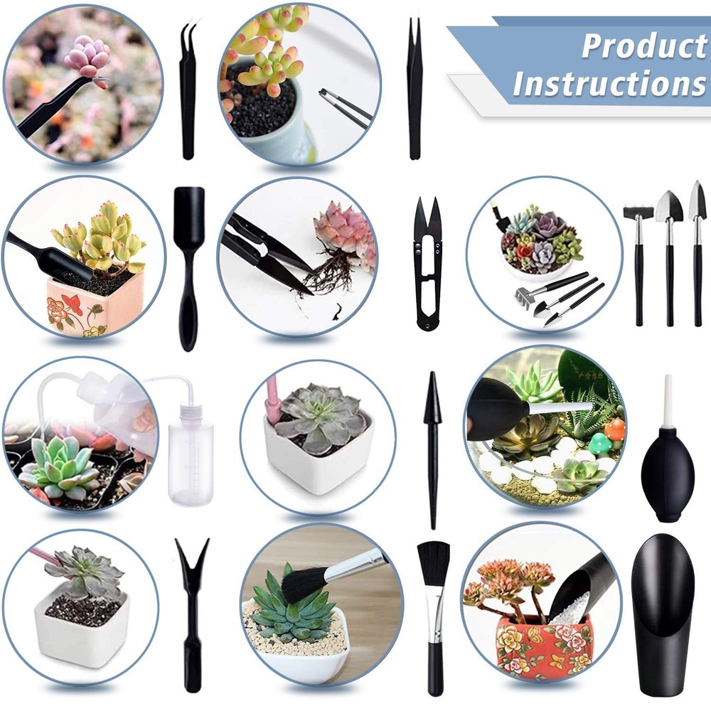 Succulent Tools, 13 Pcs Mini Garden Tool Set, Transplanting Tools Black