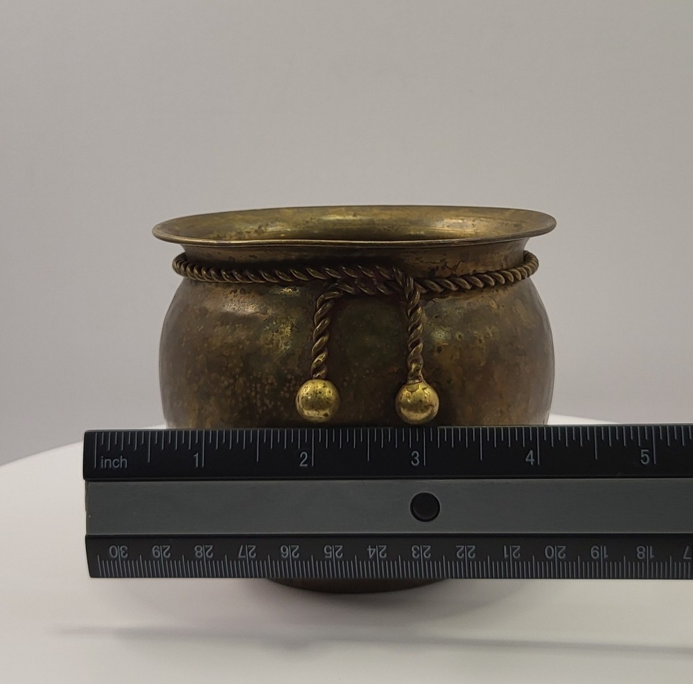 Vintage Hammered Brass Planter or Candle Holder Rope Pattern