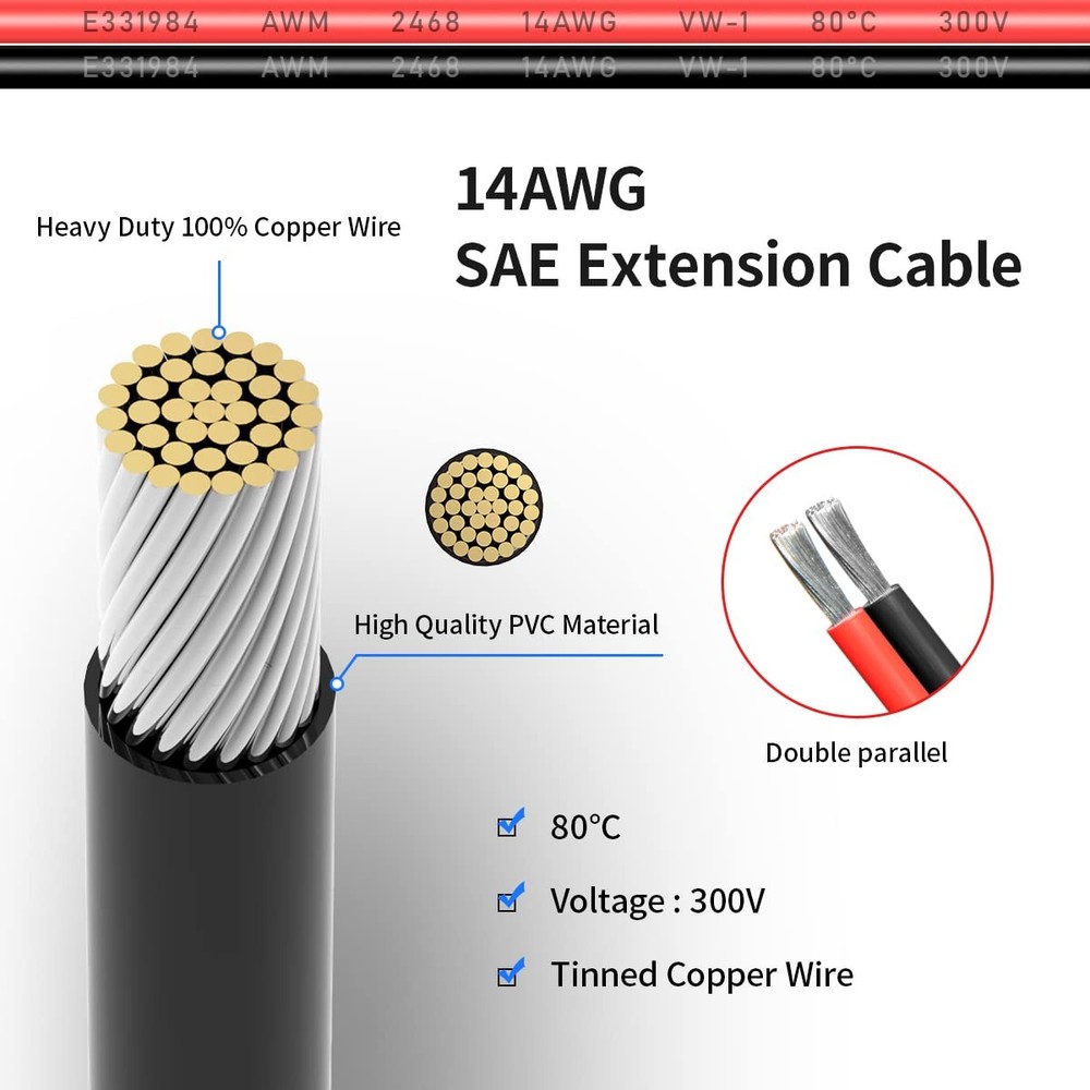 ELFCULB 14AWG 10FT SAE Extension Cable 10FT,