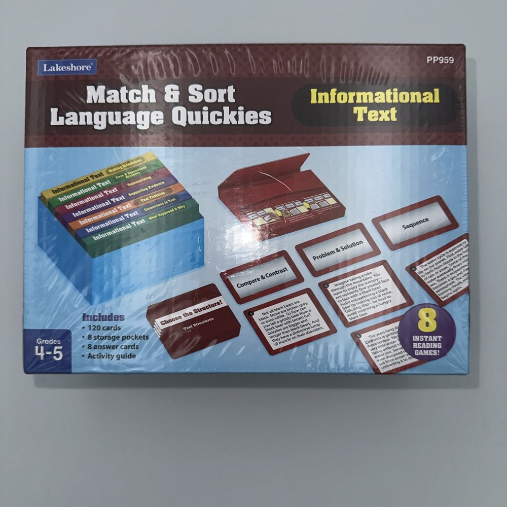 Lakeshore Match & Sort Language Quickies Informational Reading Text Cards