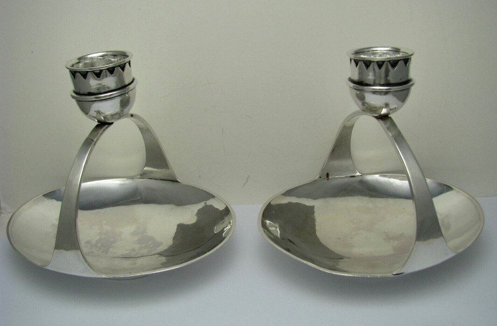 2 MID-CENTURY MODERN STERLING SILVER CANDLESTICKS SILVER CANDLE HOLDERS by CH