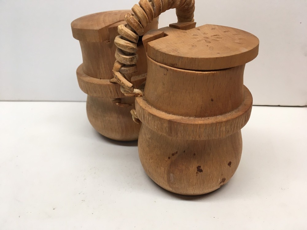 Double Wood Container Box Storage 4” with Lid + Leather Handle Scandinavian (?)