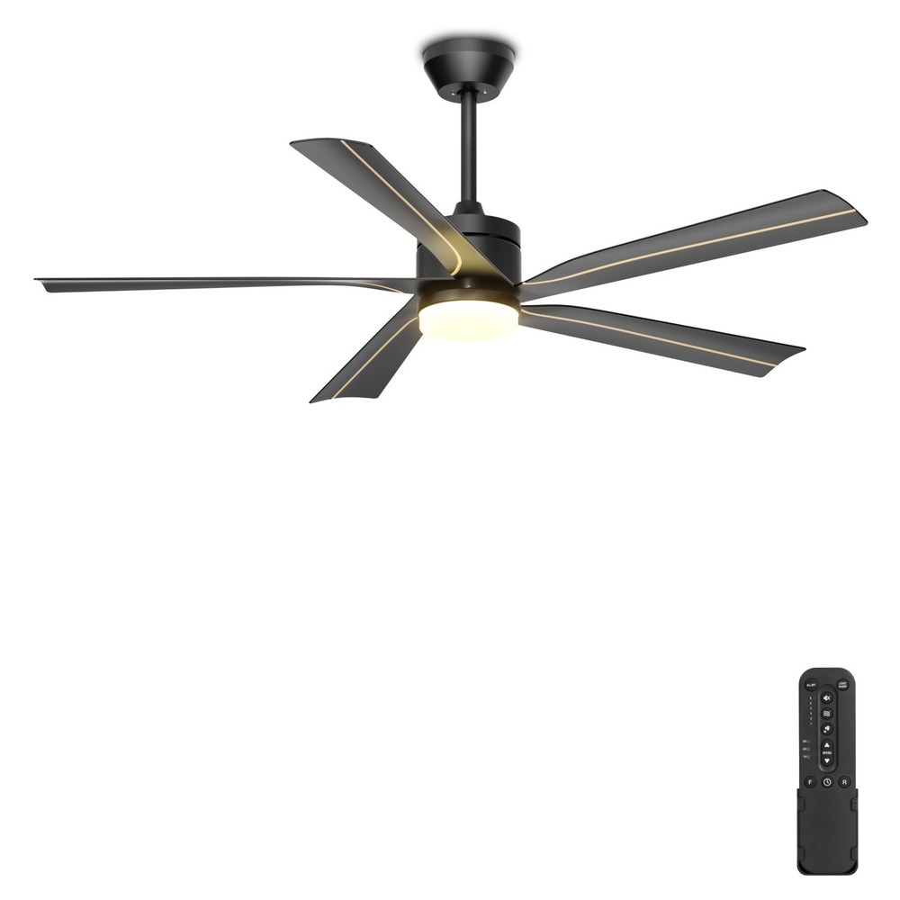 56" Black Ceiling Fan with Light & Remote Control - Quiet DC Motor, 3CCT, Indoor