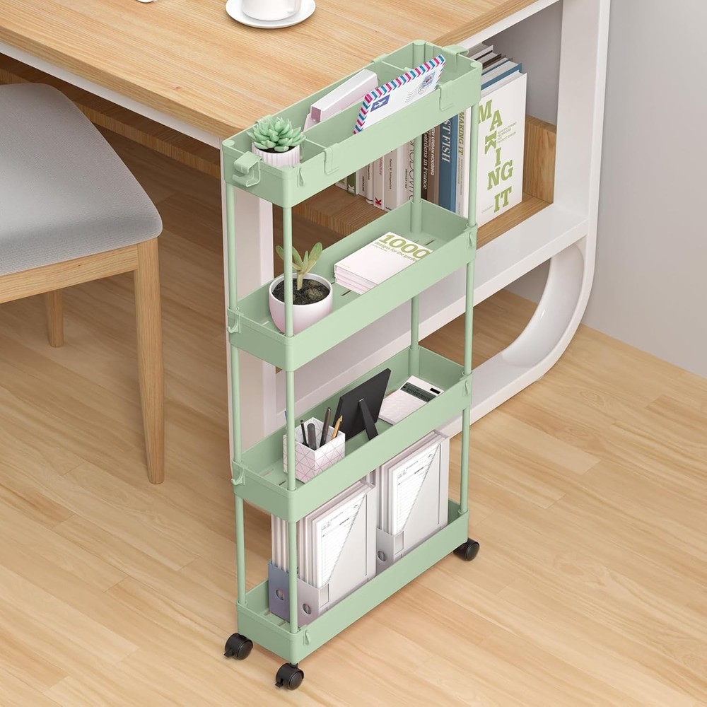 SPACELEAD Ultra-thin Four-tier Wheeled Practical Storage Rack, Green