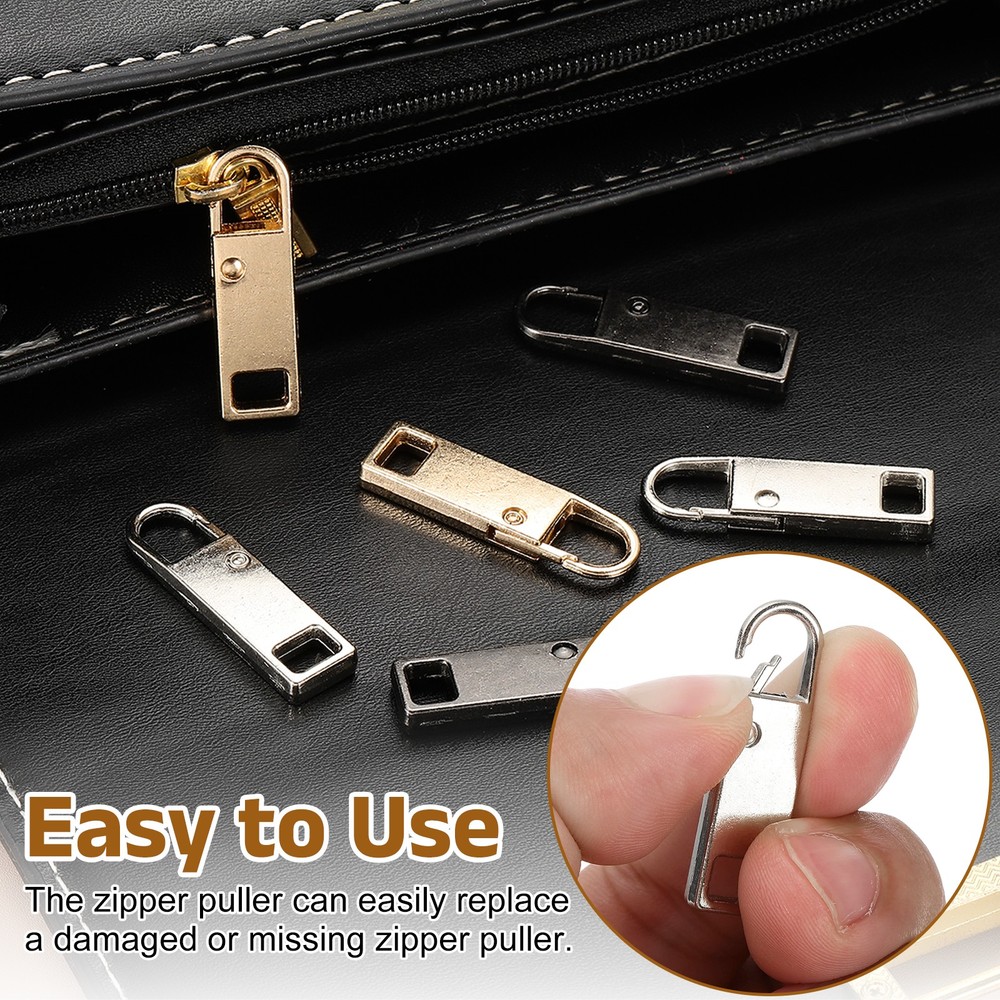 8pcs Zipper Pull, 1.42 in Zinc Alloy Zip Puller Zipper Replacement, Black/Silver