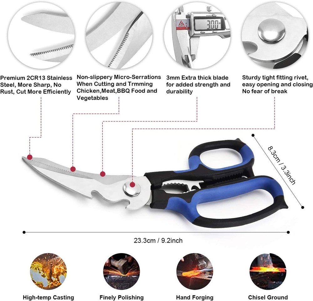 Heavy Duty Kitchen Shears with Unique Curve Blade, Multi-purpose Scissors