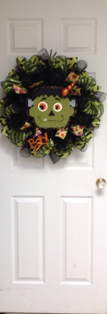 Smiling Frankenstein Halloween Deco Mesh Wreath