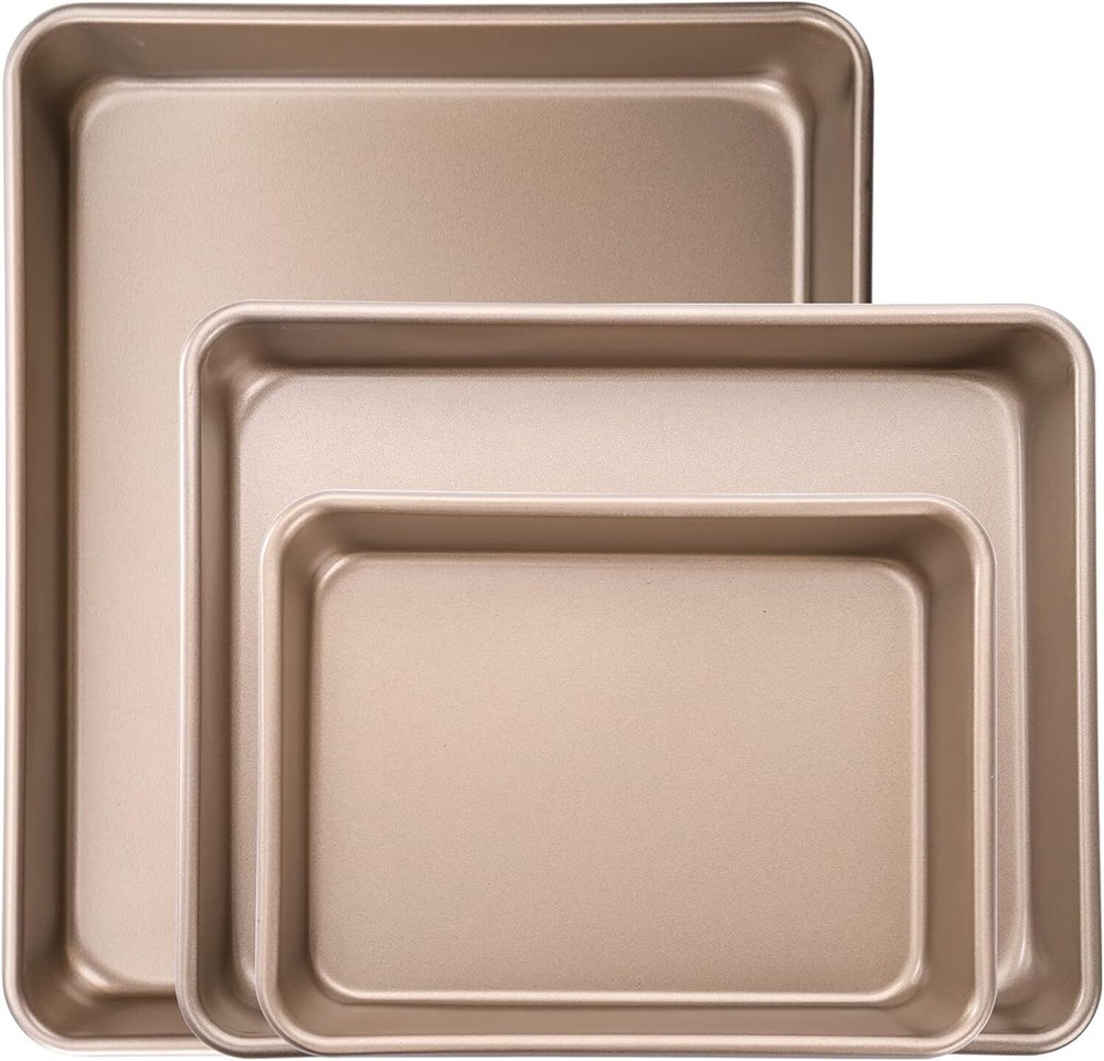 Deep Baking Pan Set (3 Piece Set), Oven Use Nonstick Rectangular Cake Baking Pan