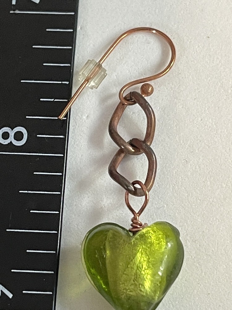 Green Glass Heart Dangle Earrings