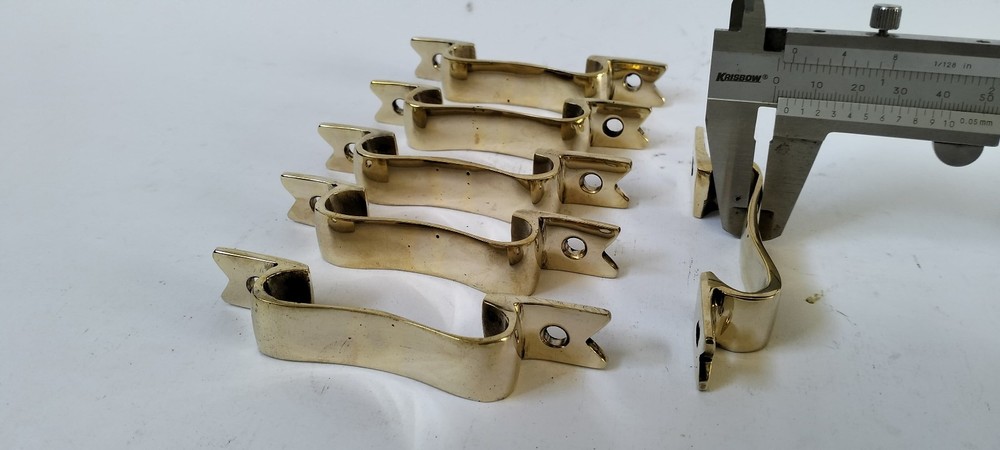 6 PULLS 4" handle heavy ribbon solid heavy brass old style kitchen GRAB 10 cm