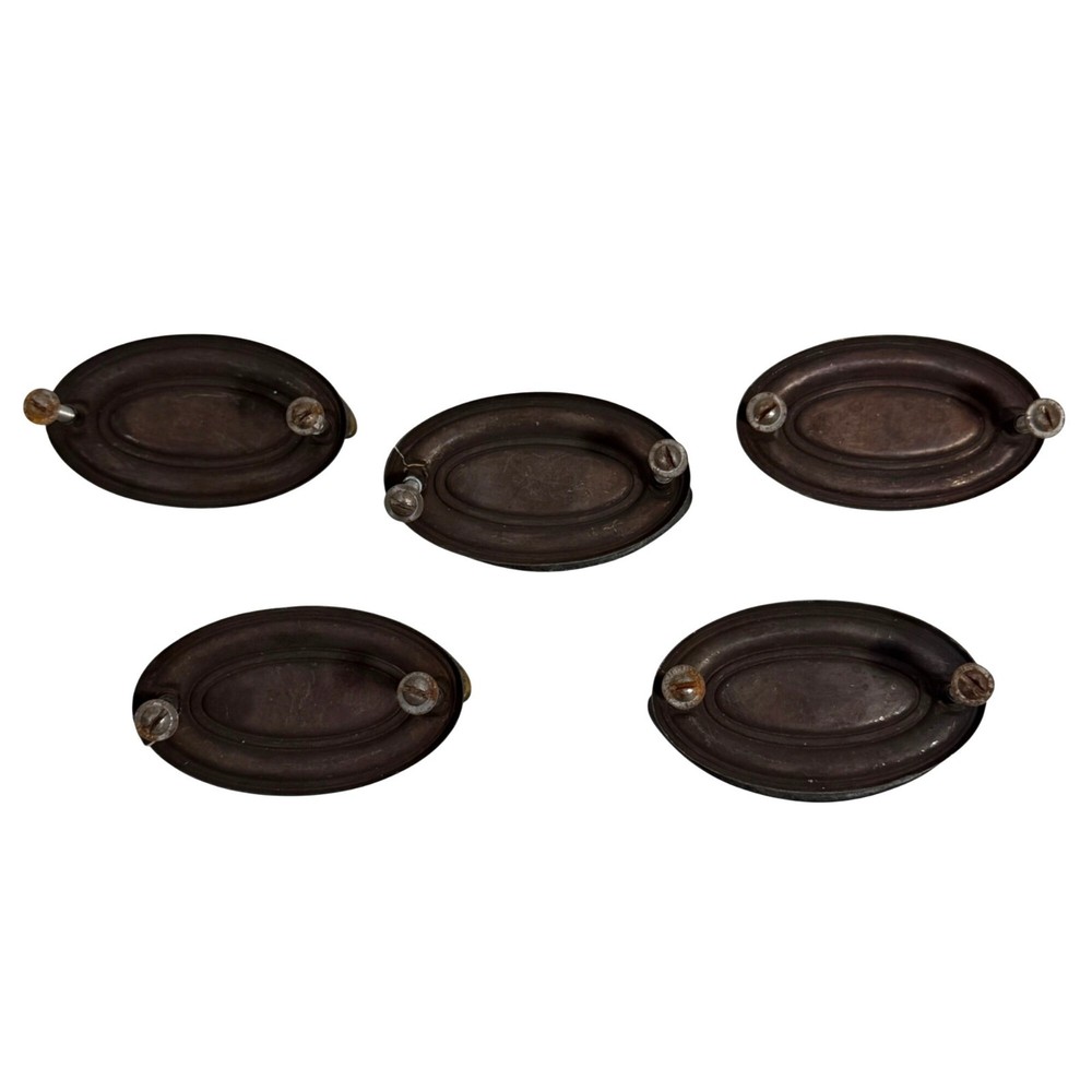 Victorian Hepplewhite Style Simple Drawer Drop Pull Oval Plate 2.5” Bore FLAW