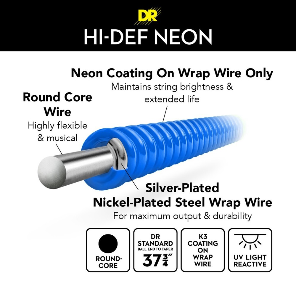 DR Strings Hi-Def Neon Blue Bass Strings Medium 45-105