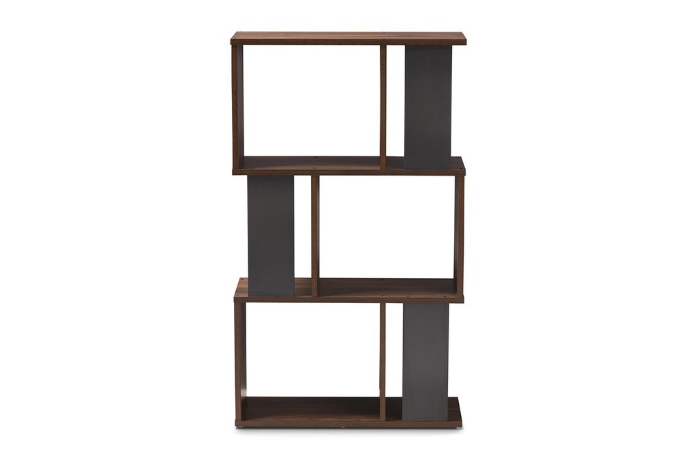 Baxton Studio Vivace Display Bookcase Walnut Brown Dark Grey Modern