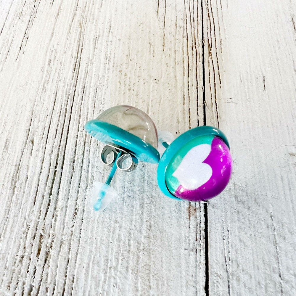 White Heart Blue Stud Earrings
