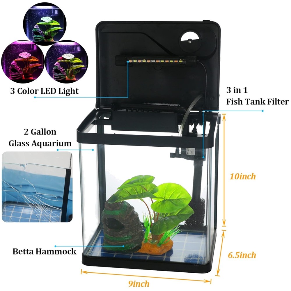 Self Cleaning 2 Gallon Betta Fish Tank Kit