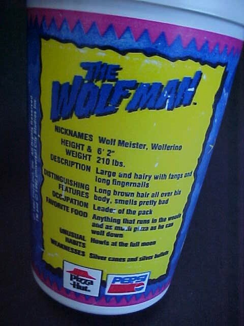 Universal Monsters Wolfman Cup Pizza Hut 1992