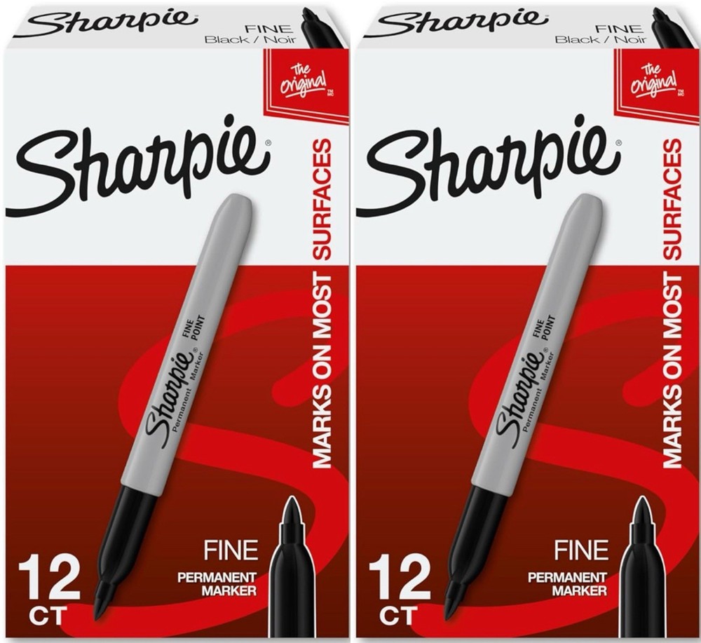 2 PACK - Sharpie Fine Tip Permanent Markers, Black - 24 Count Total