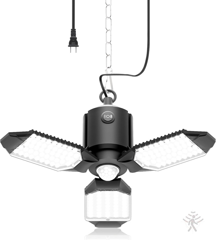 Motion Sensor Garage Light Plug in 8000LM Shop Light w/ 3 Modes 3 Deformabl...