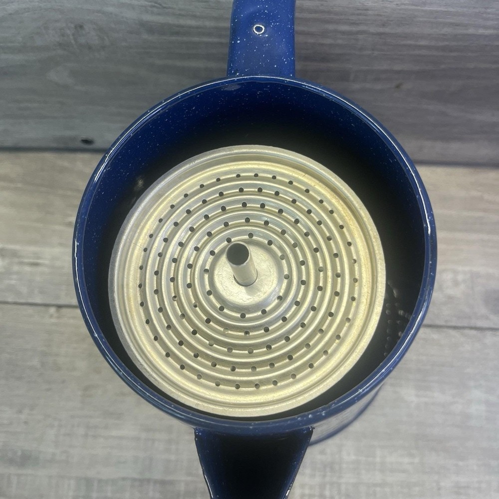 Blue Speckled Enamelware Coffee Pot Campfire Cookware Vintage Kettle