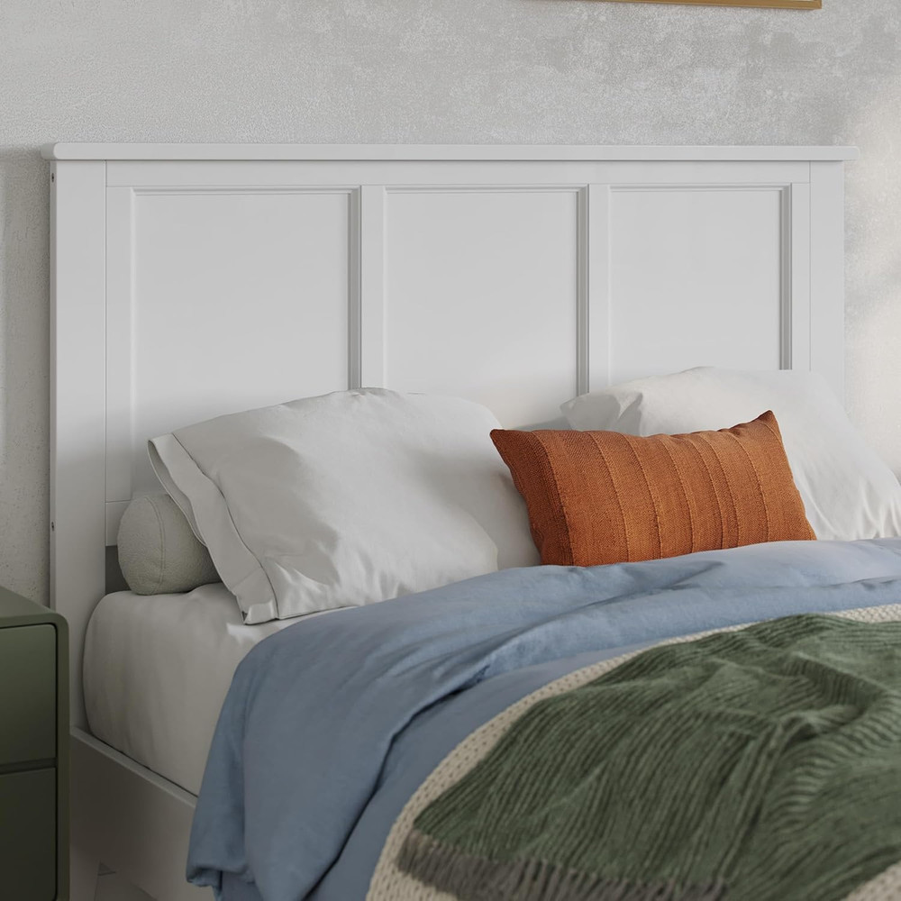 MadISON White Solid Wood Panel Headboard with Charger for Modern Bedrooms