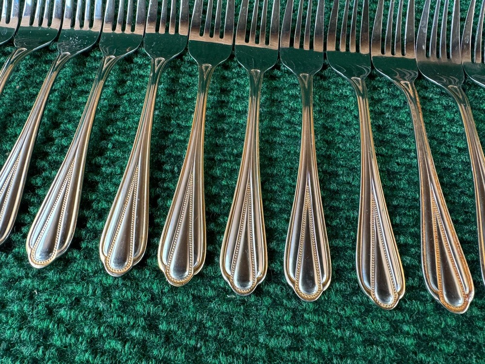 Hampton Silversmiths HSV209 Gold Accent Beaded Flatware 68 Pieces