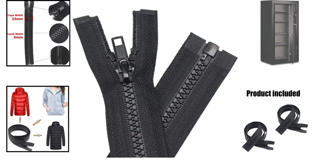 2 Pack 28 Inch Black Separating Zippers for Coats & Creative Sewing Projects