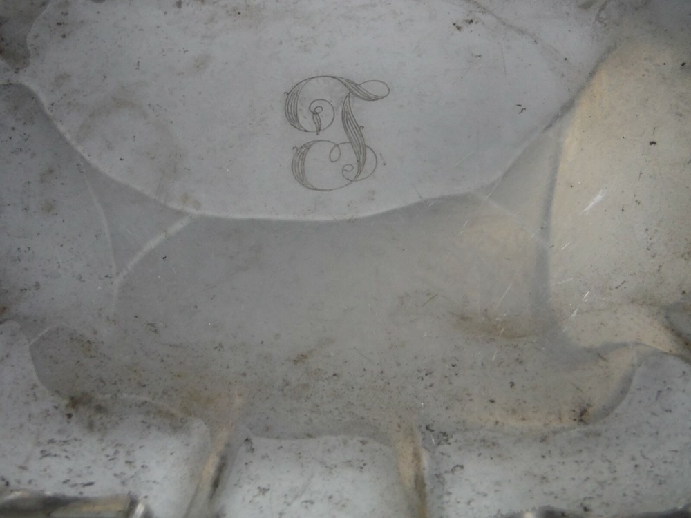 Decorative Serving Bowl Oval Silver Plated Scrolls and Flowers Monogram