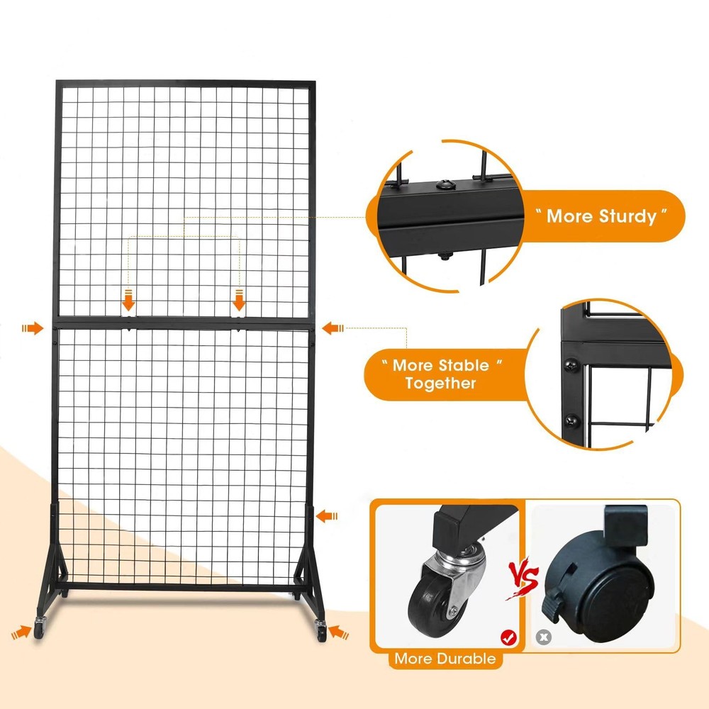 1 Pack 3'x 6' Two-Double Gridwall Panel Display Racks with Sturdy T-Base, Bla...