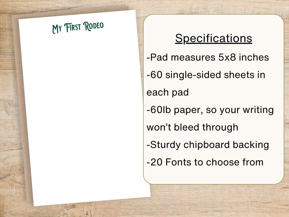 Personalized 5x8 Unlined Notepad - Font and Color Options