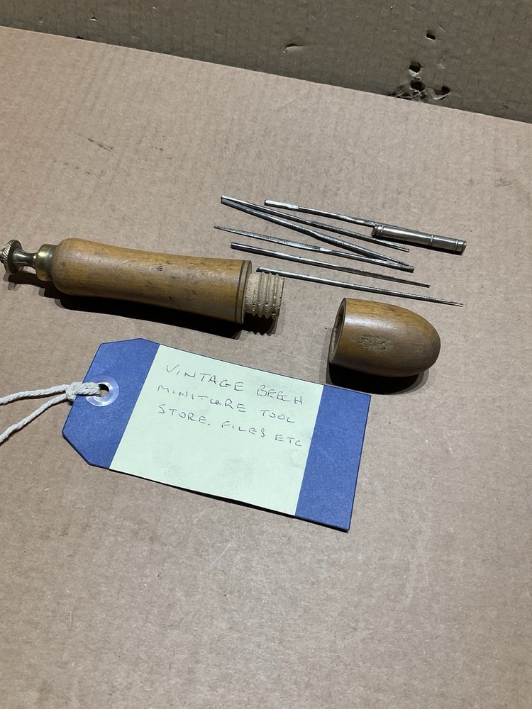 Vintage Beech Screw Top Miniature Tool Holder with Tools