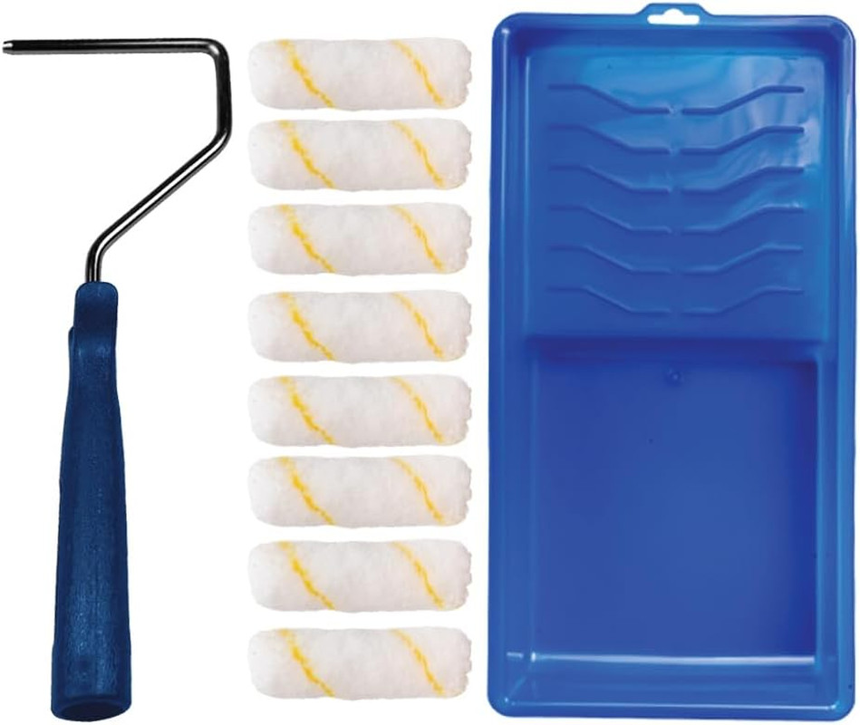 10 Piece Paint Roller Tool Kit Mini Tray Set Roller Frame Microfiber Covers