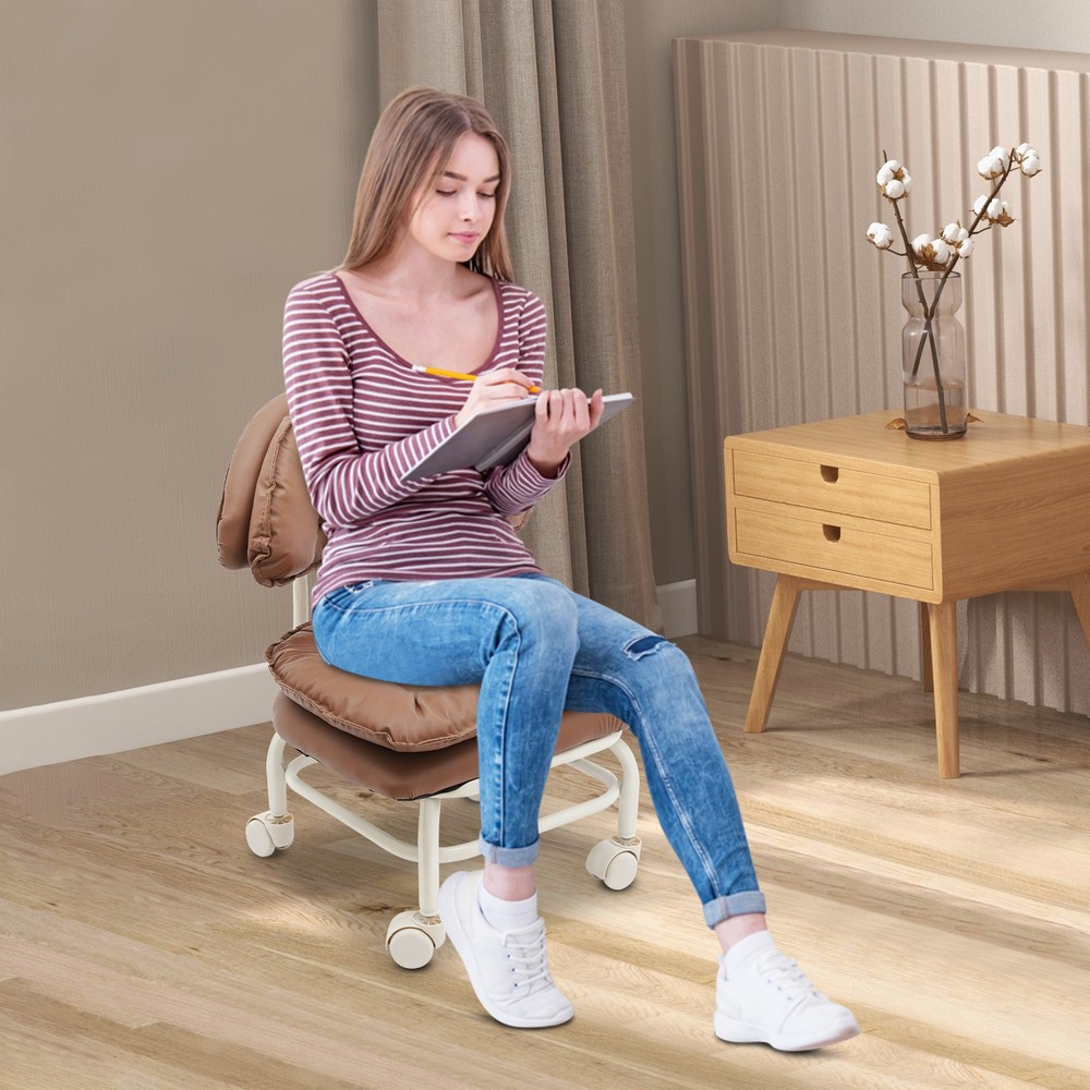 Rolling Stool with Backrest Low Height Sponge Roller Stool Chair Roller Seat