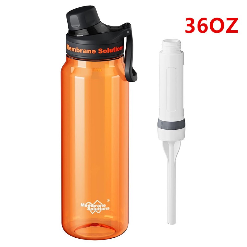 36oz Orange Water Filter Bottle 4Stage Replaceable Filters for Hydration Travel