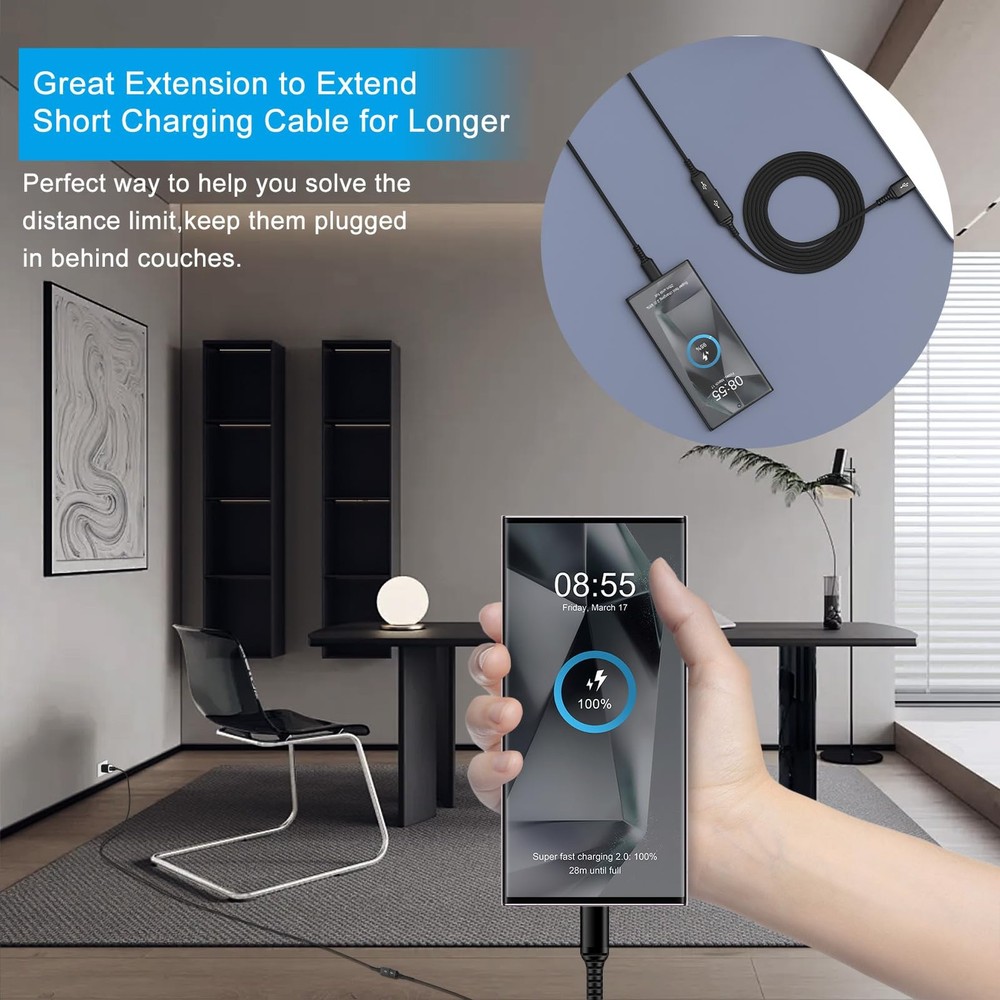 USB Extension Cable 6FT, 2 Pack Extender High Speed USB3.0 Black